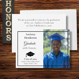 Honors Graduation Announcement Black Cap and Photo Ankündigung