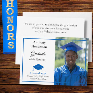 Honors Graduation Announcement Blue Cap and Photo Ankündigung