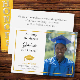 Honors Graduation Announcement Gold Cap and Photo Ankündigung