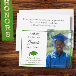 Honors Graduation Announcement Green Cap and Photo Ankündigung