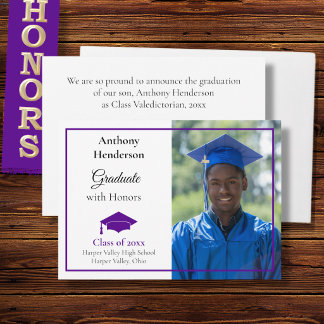 Honors Graduation Announcement Purple Cap  Ankündigung