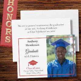 Honors Graduation Announcement Red Cap and Photo Ankündigung