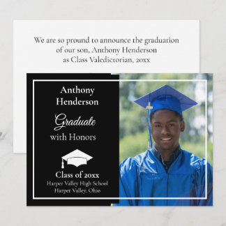 Honors Graduation Announcement White Cap and Photo Ankündigung