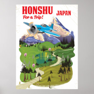 Honshu Japan Vintage-Reiseplakat im Vintage-Stil Poster