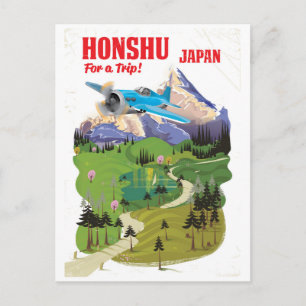 Honshu Japan Vintage-Reiseplakat im Vintage-Stil Postkarte