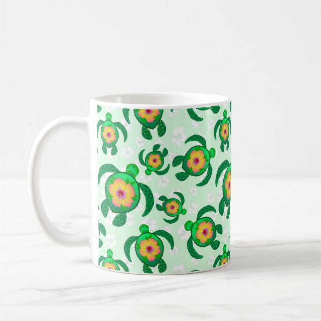 Honu Green Sea Turtles Hibiscus Flowers Kaffeetasse (Links)