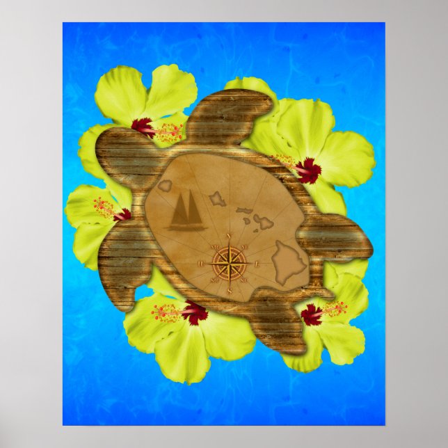 Honu Hawaiian Map Poster (Vorne)