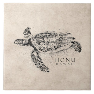 Honu Hawaiianische Meeresschildkröte auf altem Per Fliese