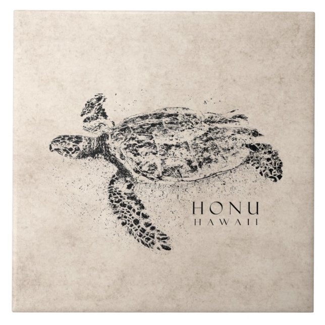 Honu hawaiische Seeschildkröte auf Vintagem Fliese (Vorderseite)