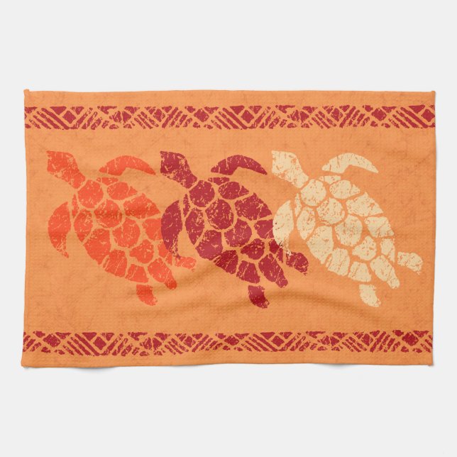 Honu Meeresschildkrötehawaiischer Tapa-Batik - Geschirrtuch (Horizontal)