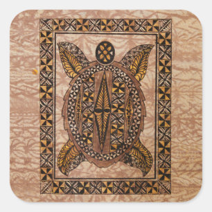 Honu Primitive Hawaiianisches Tattoo Tapa Quadratischer Aufkleber