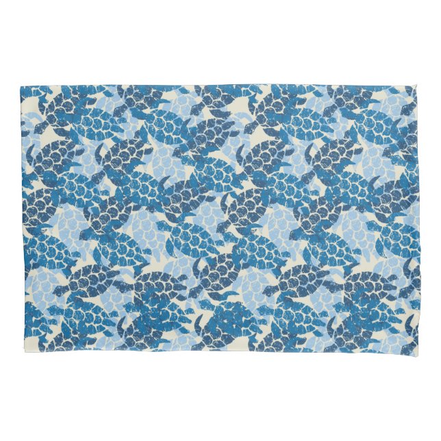 Honu Sea Turtle Hawaiian Aloha Reversible Indigo Kissenbezug (Vorderseite)