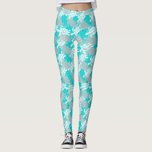Honu Sea Turtle Hawaiian Aloha Seafoam Leggings (Vorderseite)