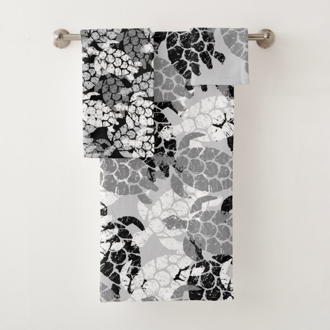 Honu Sea Turtle Hawaiian Coordinates Gray Badhandtuch Set (Insitu)