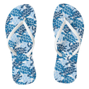 Honu Sea Turtle Hawaiian Tapa Indigo Flip Flops