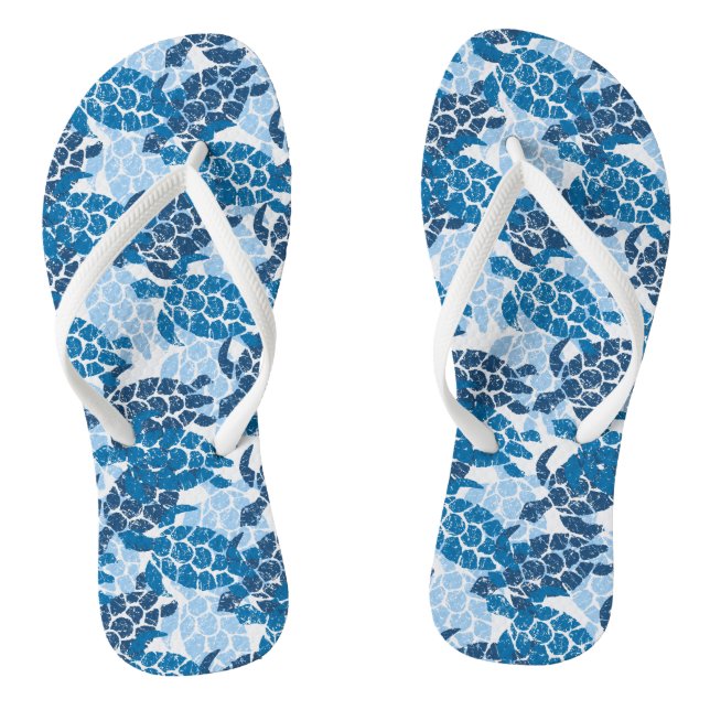 Honu Sea Turtle Hawaiian Tapa Indigo Flip Flops (Fußbett)