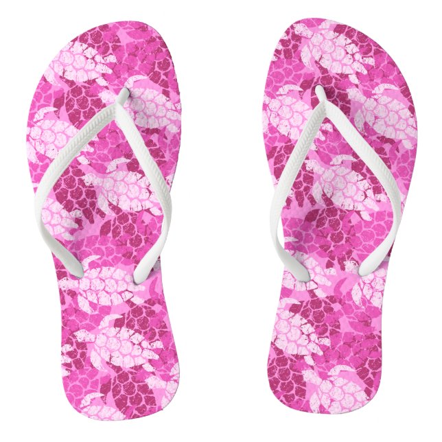 Honu Sea Turtle Hawaiian Tapa Pink Flip Flops (Fußbett)