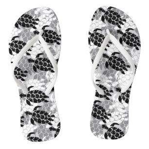 Honu Sea Turtle Hawaiian Tape Black Flip Flops
