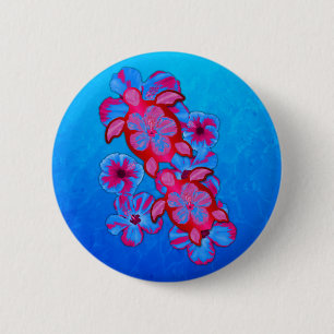 Honusschildkröten und Hibiskus-Blume Button