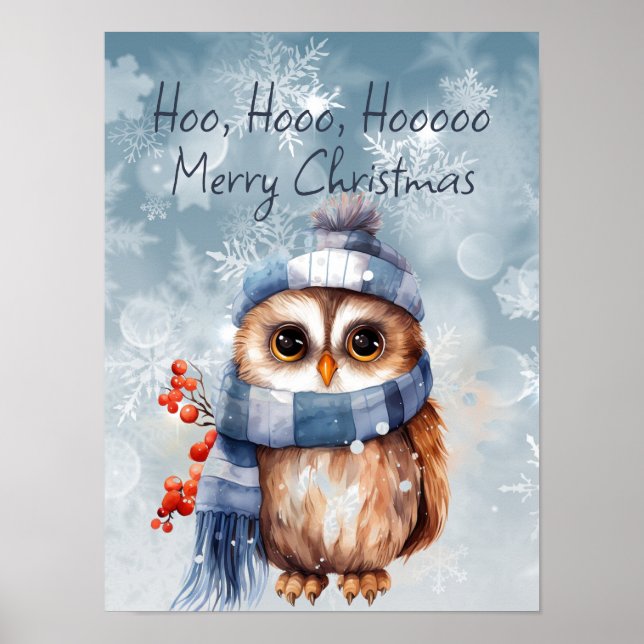 Hoo Hoo Little Owl Frohe Weihnachten Poster (Vorne)