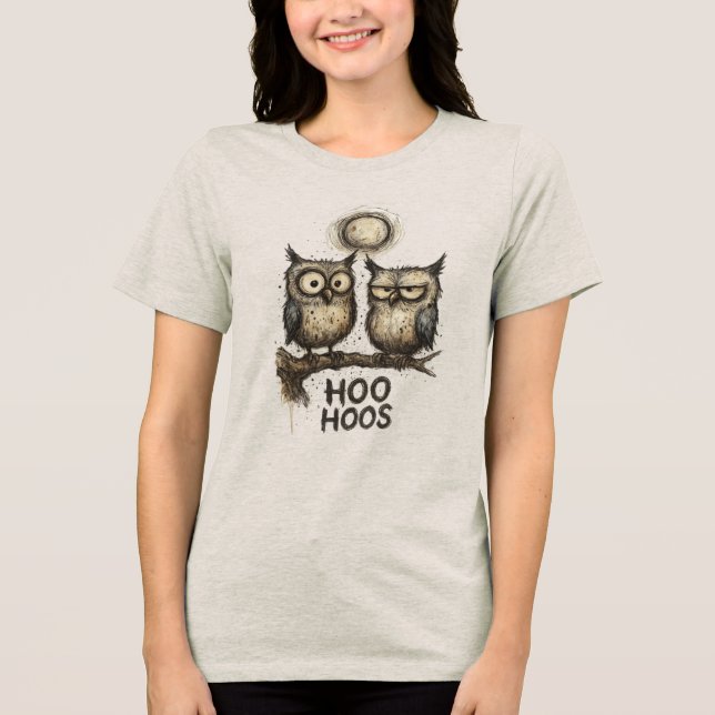 HOO HOOS Grunge Owl Illustration – Sketchy Ink Tri-Blend Shirt (Vorderseite)