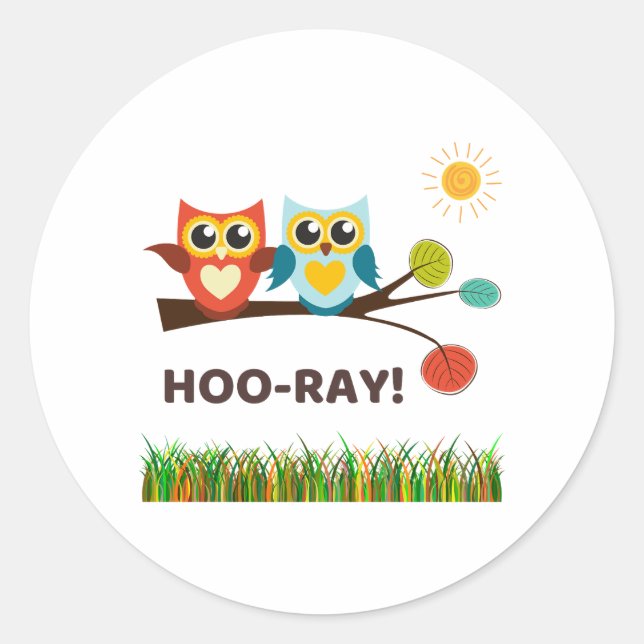 Hoo-Ray Pun Round Aufkleber (Vorderseite)