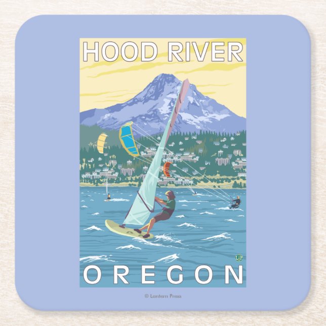 Hood River, ORWind Surfer u. Rechteckiger Pappuntersetzer (Vorderseite)