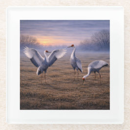 Hooded Cranes in Winter - Glasuntersetzer