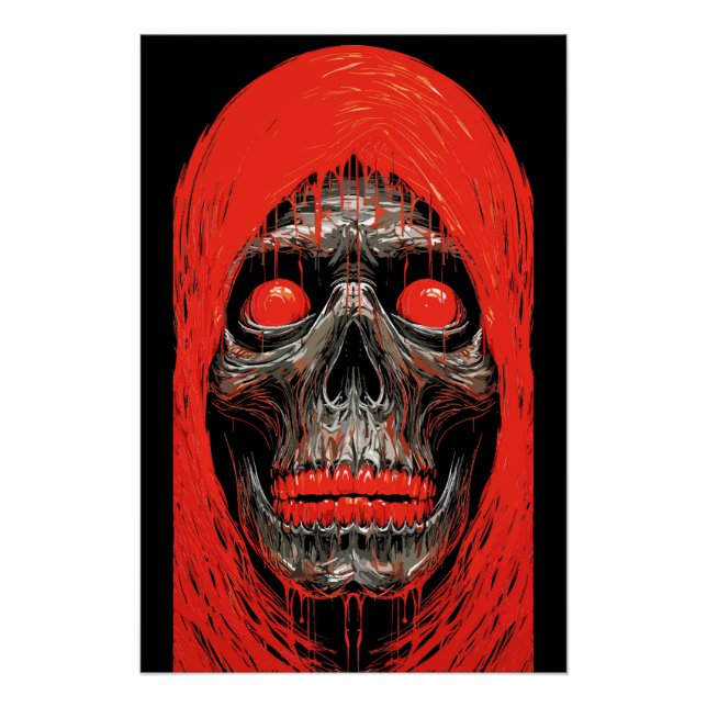 Hooded Skull in Fiery Red Design Poster (Vorderseite)