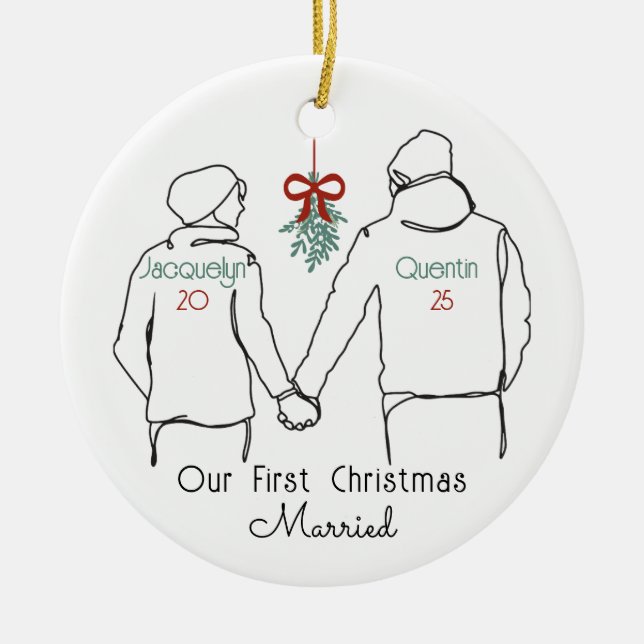 Hoodie Couple First Christmas Verheiratet Keramik Ornament (Vorne)