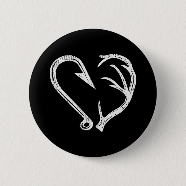 Hook Antler Heart Liebe Fischfang Jagd Hirsche H Button (Vorderseite)