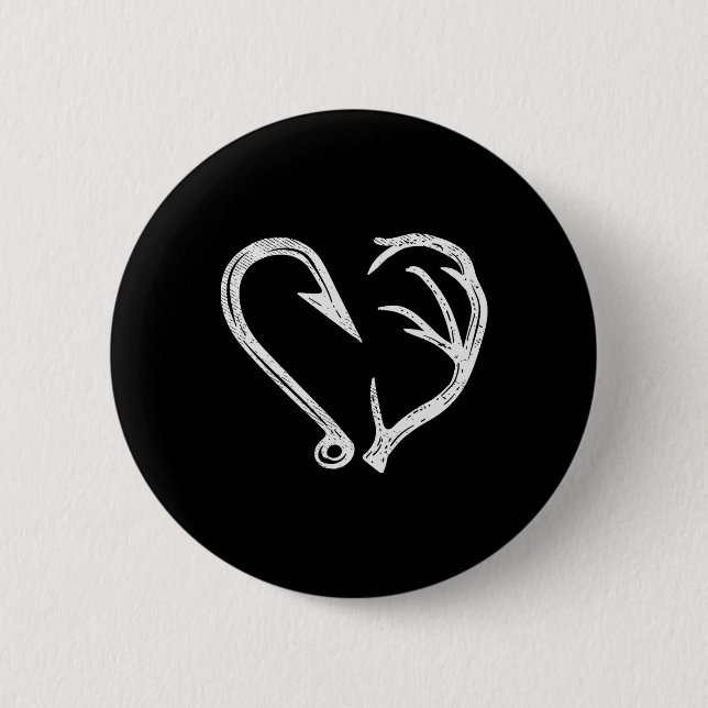 Hook Antler Heart Liebe Fischfang Jagd Hirsche H Button (Vorderseite)