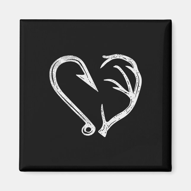 Hook Antler Heart Liebe Fischfang Jagd Hirsche H Magnet (Vorne)