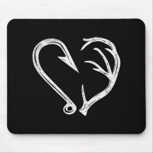 Hook Antler Heart Liebe Fischfang Jagd Hirsche H Mousepad