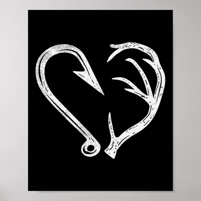 Hook Antler Heart Liebe Fischfang Jagd Hirsche H Poster (Vorne)