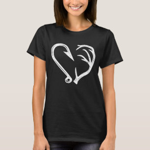 Hook Antler Heart Liebe Fischfang Jagd Hirsche H T-Shirt