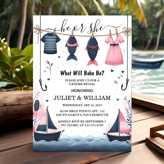 Hook Bait Fun Wood Fish Gender Reveal Einladung (Von Creator hochgeladen)