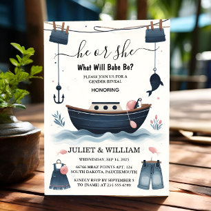 Hook Bait Fun Wood Fish Gender Reveal Einladung