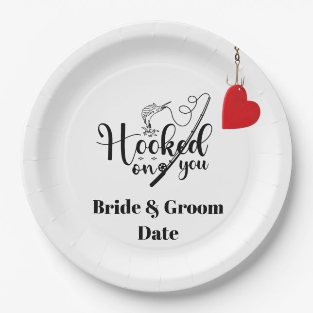 Hook dich für das Angeln mit Liebe Hochzeit   Pappteller (Vorderseite)