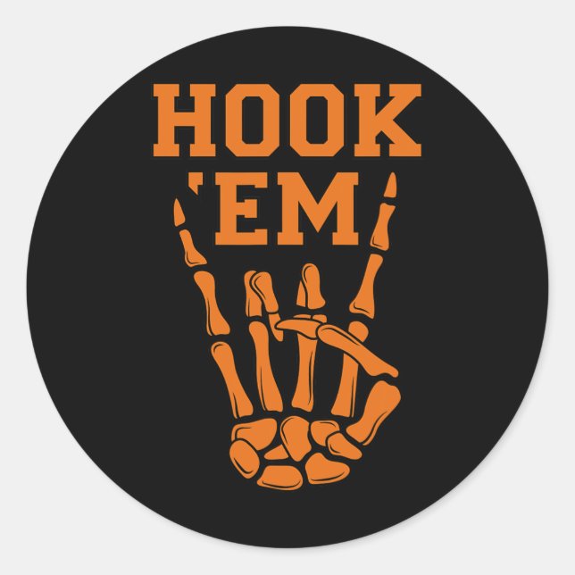 Hook em Skeleton Horns Halloween Runder Aufkleber (Vorderseite)