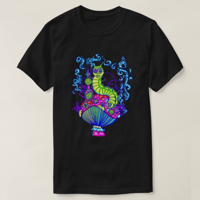 Hooka Rauchen Raupe Glühen T-Shirt (Design vorne)
