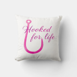 Hooked for Life Pink Fishing Hook Kissen