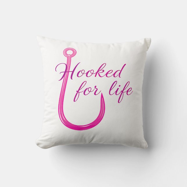 Hooked for Life Pink Fishing Hook Kissen (Vorderseite)