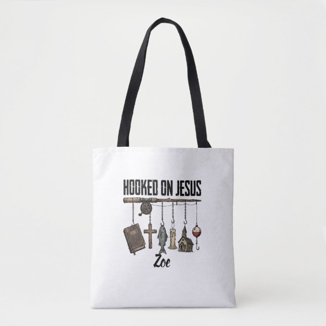 Hooked on Jesus Personalisierte Tragetasche (Vorderseite)