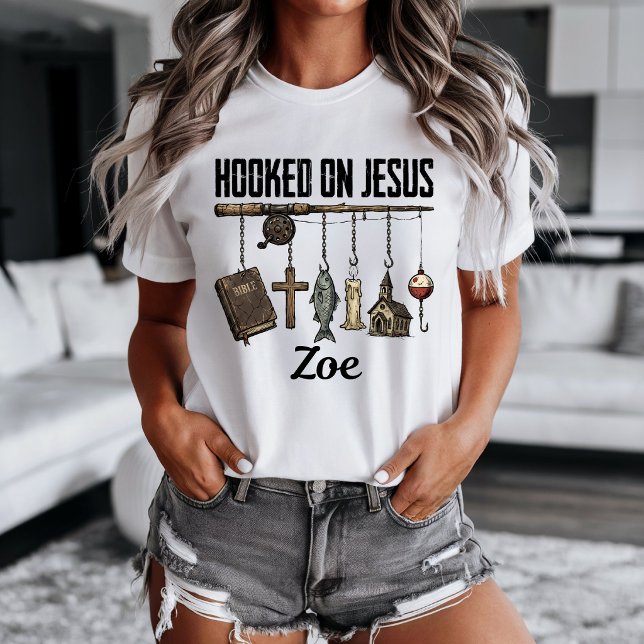 Hooked on Jesus Personalisiertes T-Shirt (Hooked on Jesus t-shirt. )