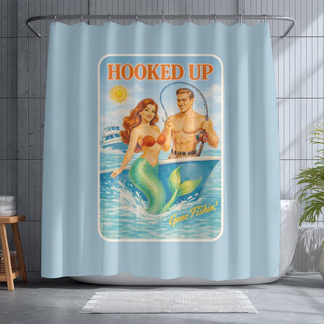 Hooked Up Fishing Pin-up Mermaid | Funny Nautical Duschvorhang (Von Creator hochgeladen)