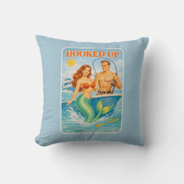 Hooked Up Retro Pin-Up Mermaid | Fishing Boat Blue Kissen