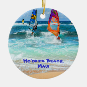 Ho'okipa Beach und Maui Surfboards Keramik Ornament