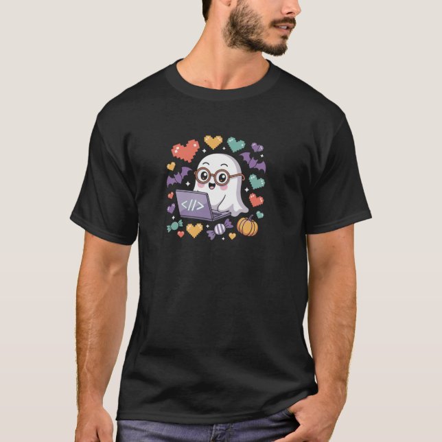 Hooky Ghost Programmierer-Design mit Codierung Lap T-Shirt (Vorderseite)