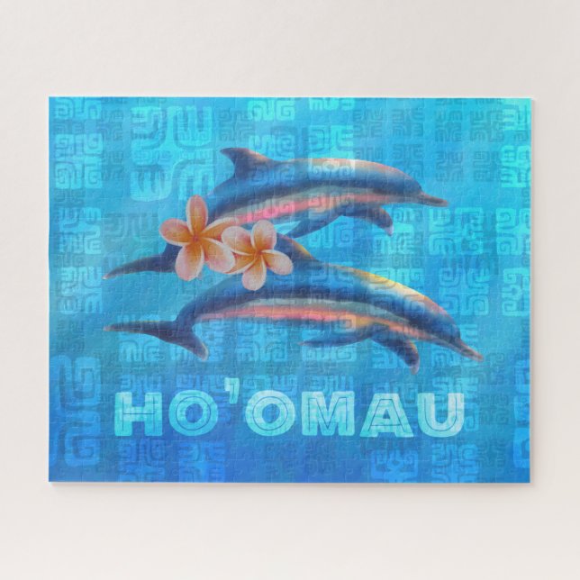 HO'OMAU Hawaiian Delphine Primitive Collage Puzzle (Horizontal)